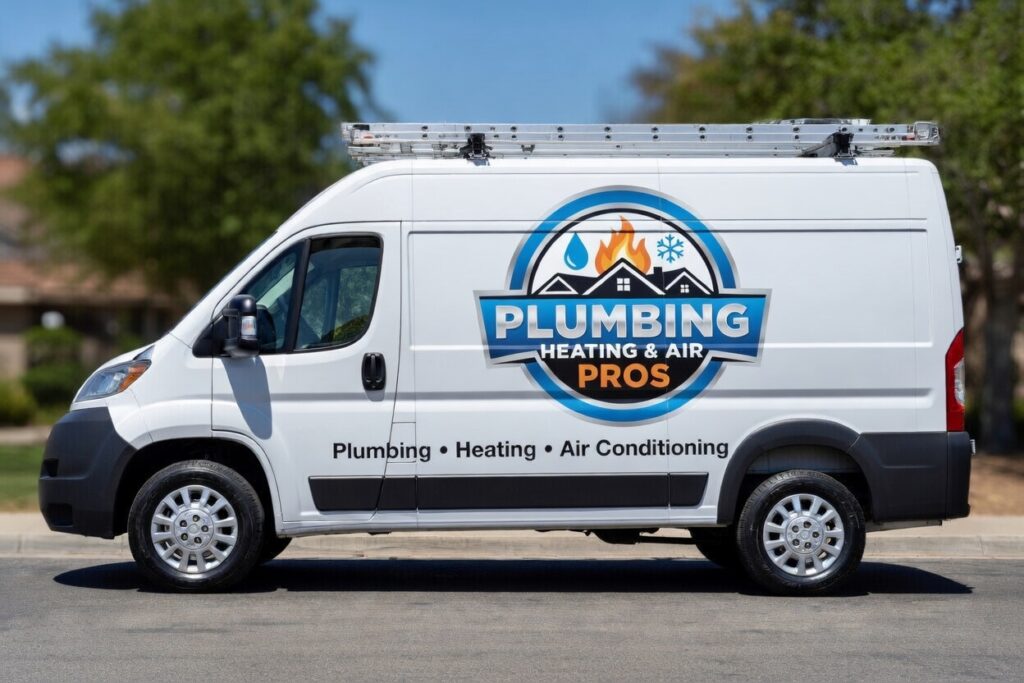 Local plumbing heating and air service van serving Galt